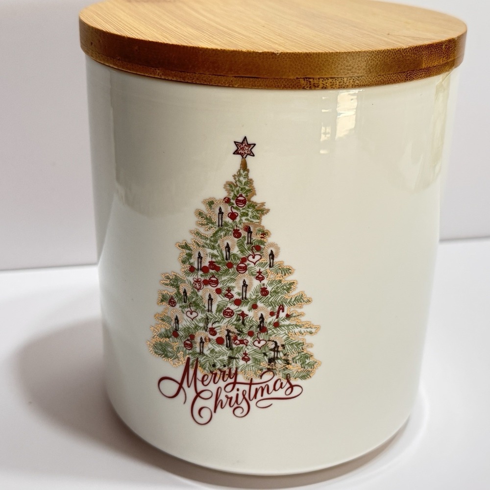 Grace Teaware Cookie Jar Canister Christmas Tree 5.75"  holiday wood top